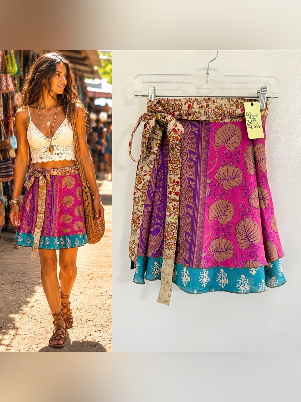 Jaded Gypsy Recycled Sari Wrap Skirt- New